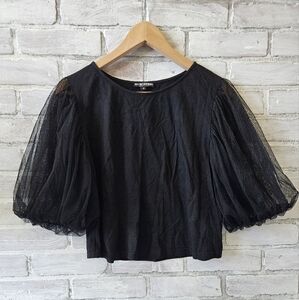 Honey Pot Black Tulle Puff Sleeve Blouse